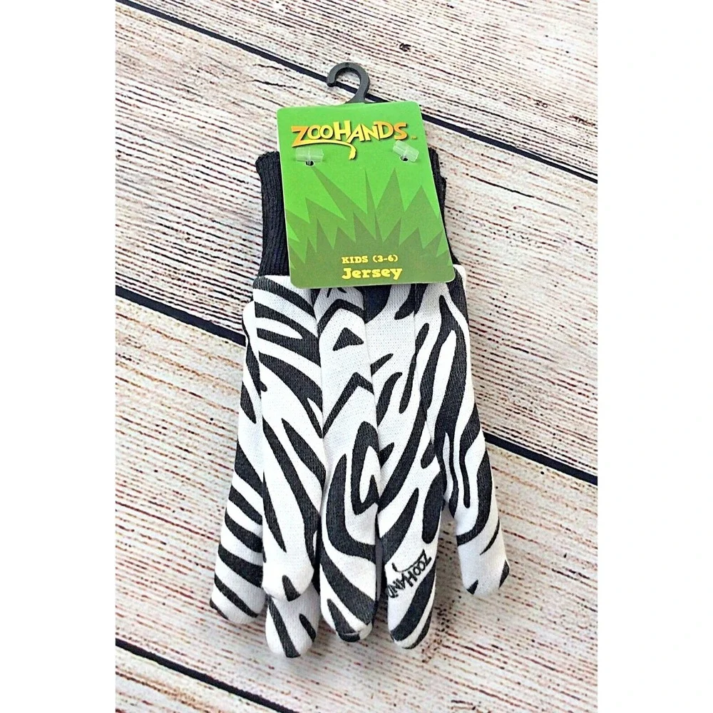NWT Zoohands Gardening Gloves Youth 3-6 Jersey Knit Zebra Print Costume‎ Kid's